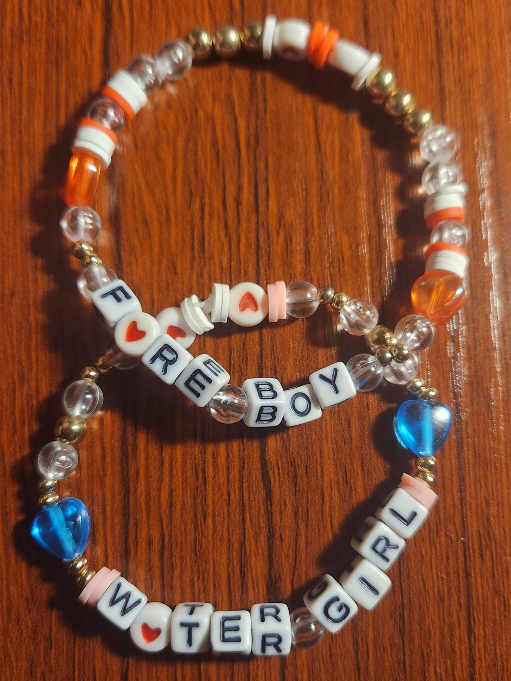 Blue & White Beaded 'Fire Boy' and 'Water Girl' Bracelet Set